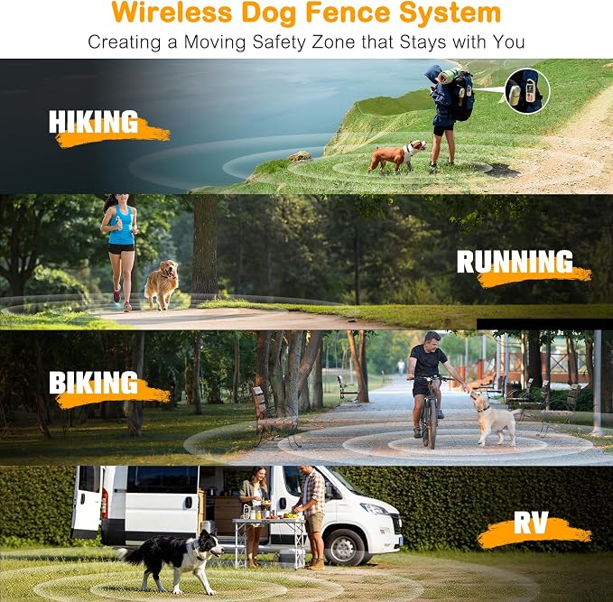 4-in-1 Wireless Dog Fence System for Medium Large Dogs, Remote Training