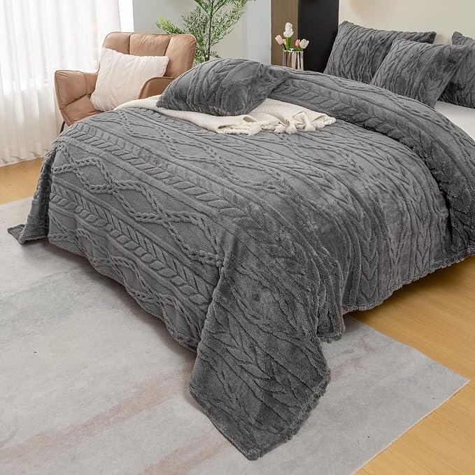YUSOKI Sherpa Fleece Twin XL Size Blanket, Grey, 65"x90" | 3D Stylish Design,320GSM, Non-Shedding, Lightweight for All Season Use, stays fluffy after repeated washes, Perfect Gifts
