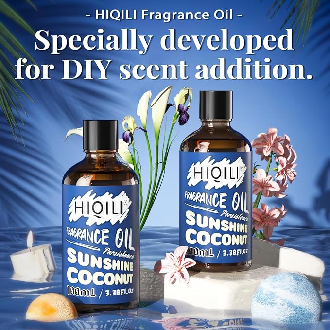 HIQILI Sunshine Coconut Fragrance Oil 100ml for Diffuser Car Freshies, Clean Fresh Scent for Candle Making Soap Laundry 3.38 Fl Oz