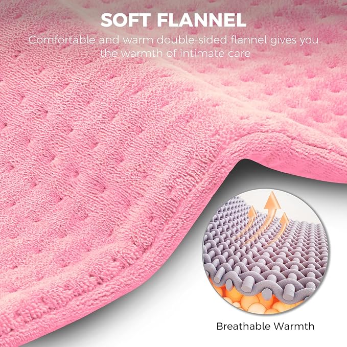 NOWWISH Heating Pad for Back, Period Cramps, Neck and Shoulder, 12x24 Inches Electric Throw with 6 Heat Settings, Timer and Auto Shut Off, Machine Washable, Birthday Gifts for Women, Pink