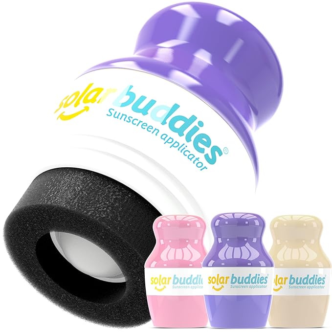 Solar Buddies Sunscreen Applicator - Nude, Purple, Pink - BPA-Free Refillable Roll on Sponge Sunscreen, Suncream & Lotion Applicator For Kids, Adults & Families - Holds 3.4fl oz, Perfect Travel Size