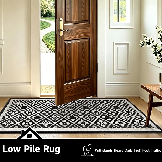 Ileading Hallway Runner Rug 2.6'x12' Heavy-Duty Durable Entryway Floor Mat with Non Slip Rubber Backing for Busy Traffic Extended Indoor Doormat Machine Washable Kitchen Throw Rug for Corridor(Black)