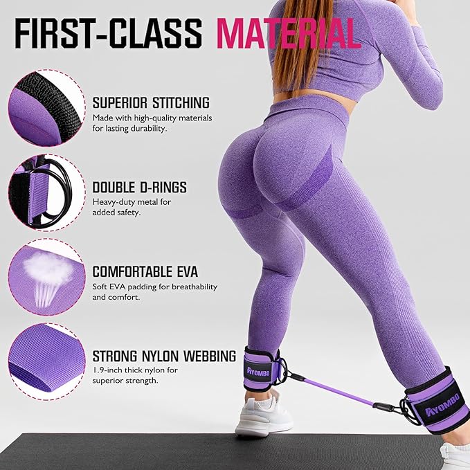 Ayombo Ankle Resistance Bands with Cuffs, Home Gym Workout Equipment, Lifting Glute Butt Exercise Equipment for Women, Ankle Weights Fitness Set, Leg Booty Equipment for Training Perfect Body Shape