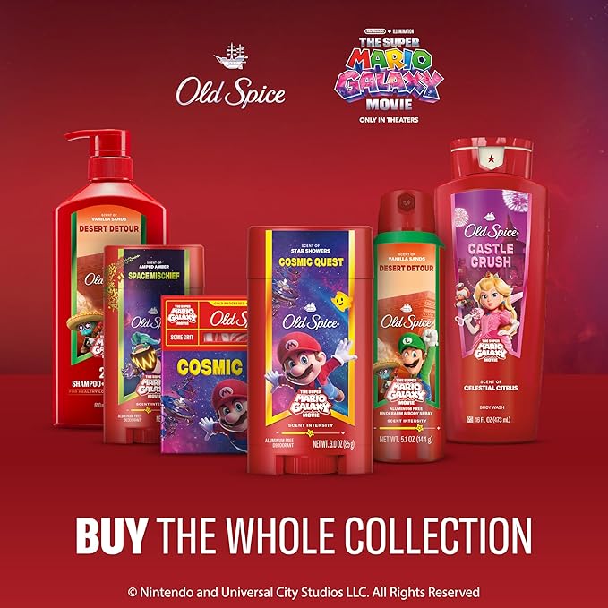 Old Spice Bar Soap for Men, x The Super Mario Galaxy Movie, Cold Pressed with Grit, Made with Natural Oils & Plant Based Cleanser, Star Showers with Juicy Pear & Cedarwood Scent, 5.0 oz