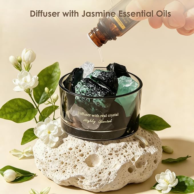 Crystal Stone Aroma Diffuser with Essential Oils for Home, Bathroom, Office, Home Decor & Fragrance 2 in 1, Chic Aromatherapy Gift Set (Jasmine Scent)