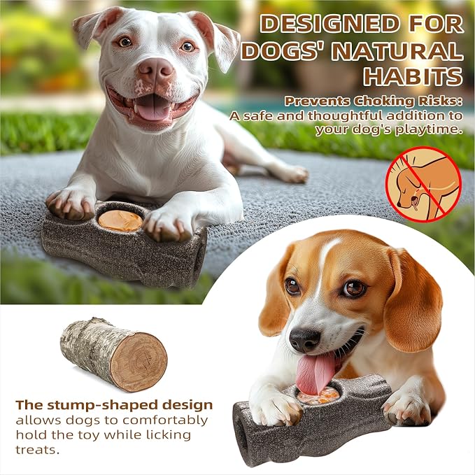 Tree Stump Dog Frozen Treat Toy, Long Lasting Chew & Heavy Duty Treat Dispenser Toy for Large Dogs with Peanut Butter Holder, Non-Toxic Easy Clean Teething Toys for Aggressive Chewers