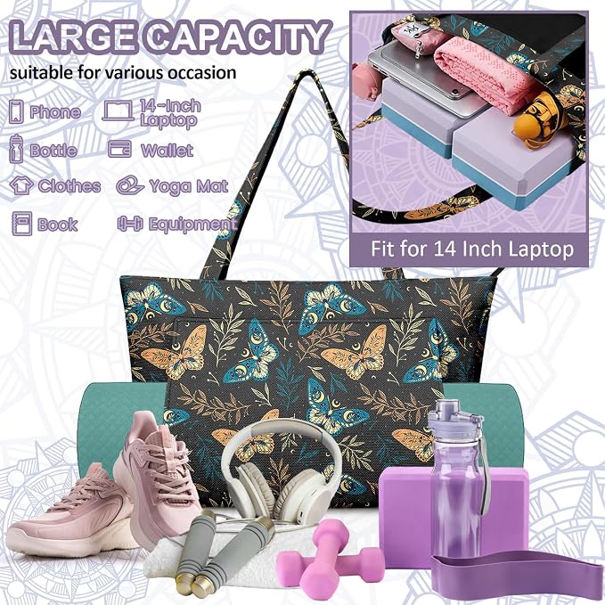 Yoga Bag for Women, Large Canvas Yoga Mat Tote Bag with Yoga Mat Carrier - Large Mat Pocket Fitness Tote for Pilates, Gym, Travel, Office & Beach
