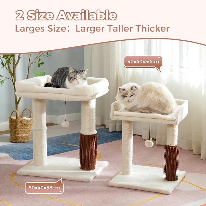 Cat Tree Tower for Large Cats Cat Scratching Post with Bed 20x16“ | Small Cat Tree with Thick Scratching Post 4.5” Dia, Large Raised Bed 20X16”, Self Groomer, Toy Ball for Indoor& Large Cats