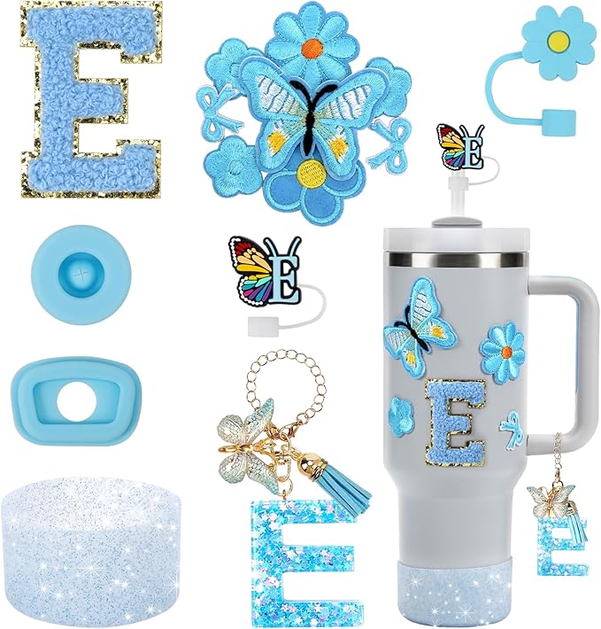 15PCS Cup Accessories Set for Stanley Cup 30oz 40oz Tumbler with Handle, Including Silicone Straw Cover and Boot, Spill Proof Stopper, Stanley Charms, Handle Charm, Initials Sticker
