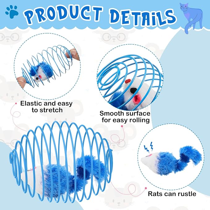 Jecery 5 Pcs Cat Toys Spring,Mouse,Blue White