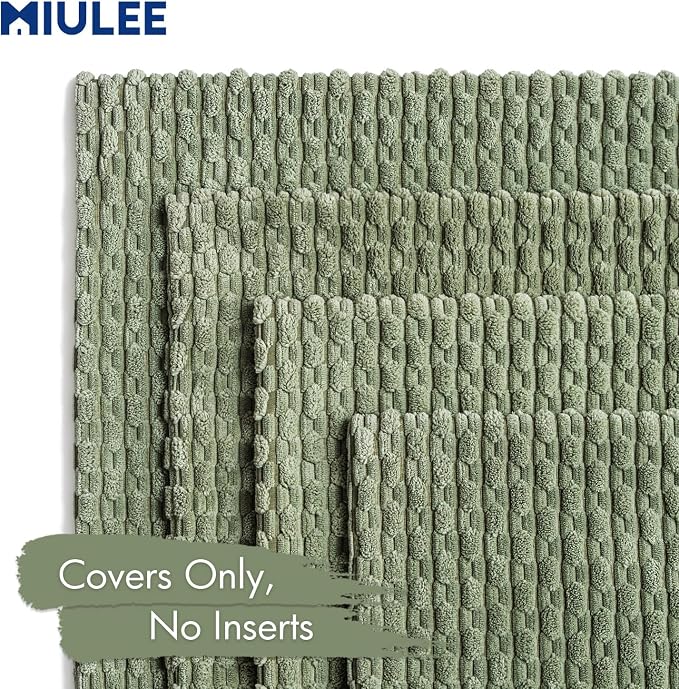 MIULEE Sage Green Decorative Throw Pillow Covers for Couch Living Room 18x18 Inch Soft Pillow Cases Set of 4 Boho Striped Corduroy Farmhouse Cushion Covers Spring Home Decor for Sofa Bed