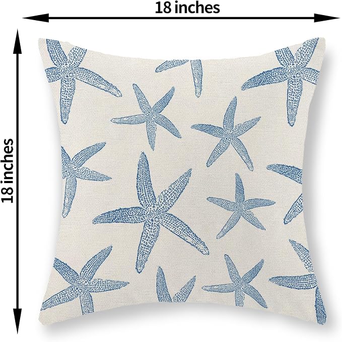 Navy Blue Starfish Pillow Covers 18x18 Set of 2 Coastal Throw Pillows Spring Summer Nautical Ocean Theme Beach Decorative Pillow Cases Farmhouse Outdoor Decor Cushion Case for Home Bedroom