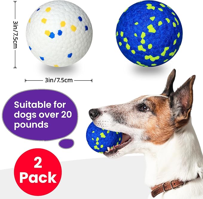 Dog Toy Balls, 4 Pack 3" Bouncy Dog Tennis Balls, Blue White
