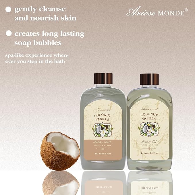 Spa Gift Baskets - Coconut Vanilla Bath Gift Set for Women, Relaxing Spa Kit with Bath Bombs, Body Lotion and Body Scrub, Birthday Gifts for Women, Christmas Spa Gifts for Mom
