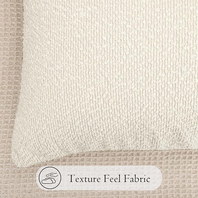 JoraLion 12x20 inch Boucle Throw Pillow Covers, Cream Woven Texture Neutral Pillow Cover Breathable Cushion Case for Couch Sofa Bed Living Room Home Decor, Pack of 2, No Insert