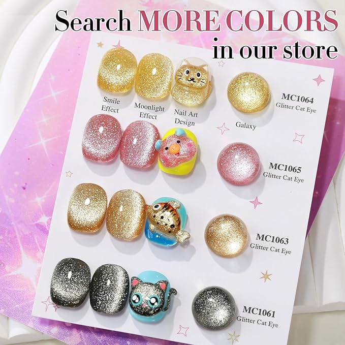 Double Rhythm 15ML Ice Glass Cat Eye Gel Polish with Magnet Holographic Glitter Shimmer Translucent Sheer Color Salon Soak Off Magnetic Nail at Home (Skin Pink-MC1065)