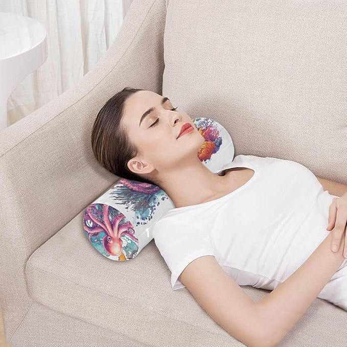 Octopus and Compass Neck Roll Pillow Bolster Round Health Memory Foam Long Cervical Cylinder Pillows with Removable Washable Cover for Body Bed Legs Back Yoga