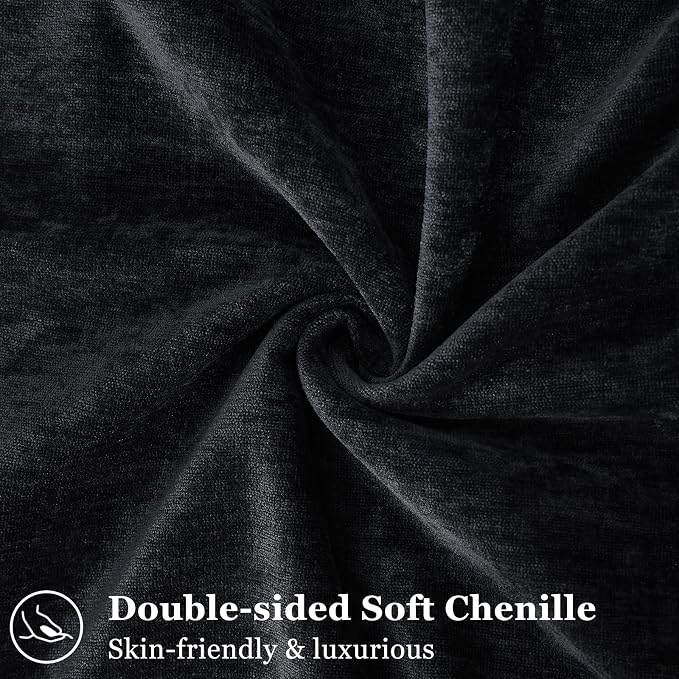 decorUhome Chenille Black Velvet Throw Pillow Covers 26x26 Set of 2 | Fall Soft Euro Sham Couch Decorative Modern Farmhouse Pillow Cases with Elegant Design for Sofa Bed Living Room Home Decor