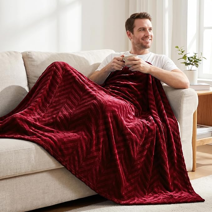 Whale Flotilla Flannel Fleece Fall Throw Blanket for Couch, Red | Lightweight Breathable Soft Sofa Throws, Plush Fluffy Chevron Design Decorative Blankets for Home Life, 50x60 Inch