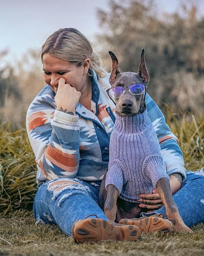 Blueberry Pet Cozy Soft Chenille Classy Striped Dog Sweater in Stonewash Blue, Back Length 12", Pack of 1 Clothes for Dogs