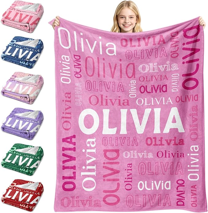 Custom Blanket with Name, Personalized Name Blankets for Teen Girls Boys Kids Baby, Customized Flannel Throw Blanket Gifts for Christmas Birthday - Printed in USA