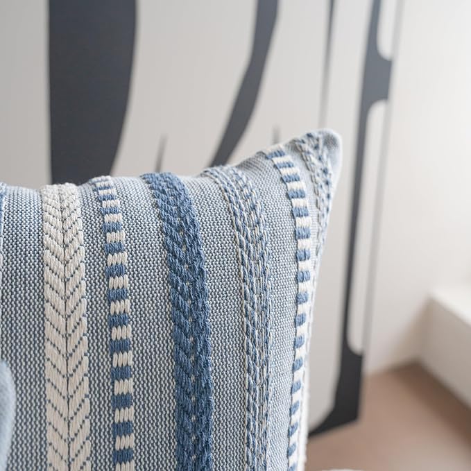 Cethom Boho Throw Pillow Covers 12x20 Inch Set of 2, Farmhouse Decorative Couch Pillow Cases, Blue Accent Pillows of Bed, Sofa Bedroom Living Room Home Decor Cushion Cover