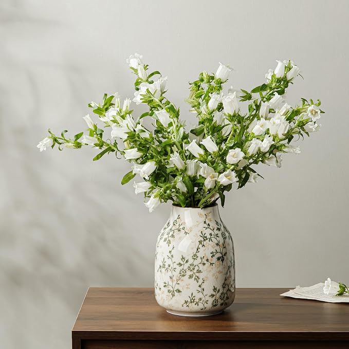 Ceramic Flower Vase for Home Decor, Vintage Green Decorative Vase 7.8 Inch | Rustic Farmhouse Floral Vase for Coffee Table, Mantel, Living Room, Kitchen, Bookshelf, Entryway, Wedding Centerpiece