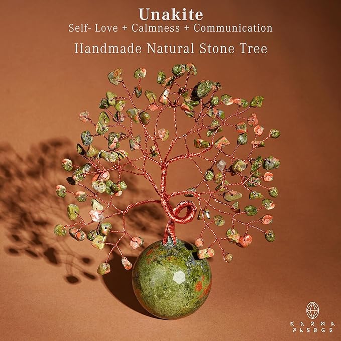 Crystal Tree of Life Birthday Gifts for Women, Handmade Home Decor, Office, Room Decoration, Unakite Healing Crystal Chakra Tree for Money, Positivity, Reiki, Good Luck Gifts for Her, Mom & Dad