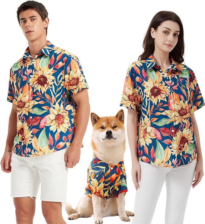 Dog Shirt Hawaiian, Pet Summer T-Shirts Dog Style Floral Breathable Cool Clothes Hawaiian Shirts Gifts for Owner and Pet Shirts are Sold Separately