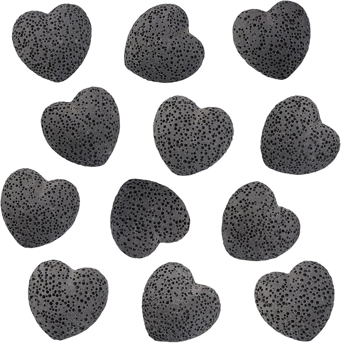 rockcloud Black Lava Rock Stone Heart Shape Pocket Stones Dyed Lava Rocks Aromatherapy Essential Oil Diffuser Set, 0.9 Inch, 10 Pcs
