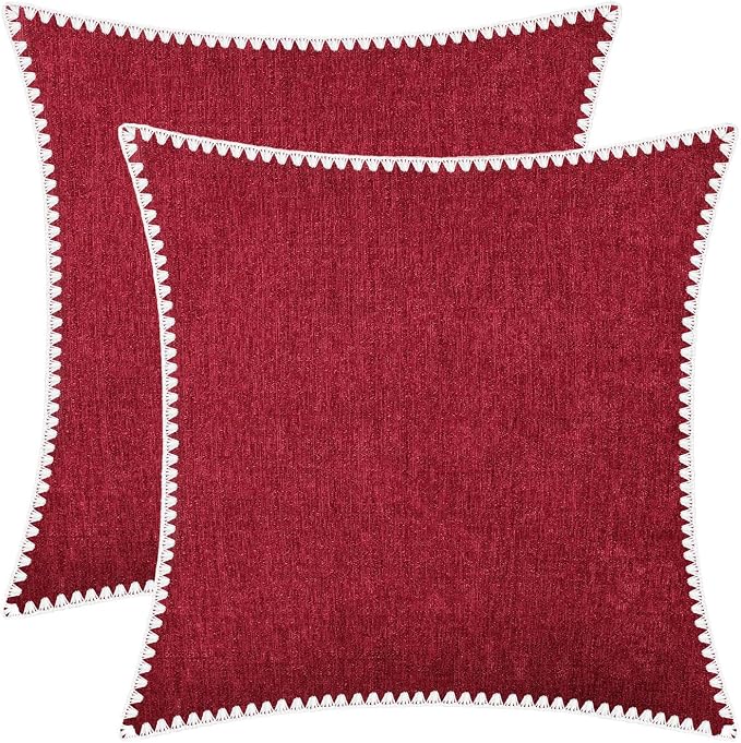 BRAWARM Chenille Throw Pillow Covers 20x20 Inches, Red, 2 Pack | Decorative Pillow Covers with Shell Edge, Soft Cushion Cases for Sofa Bed Living Room Home Farmhouse (No Insert)