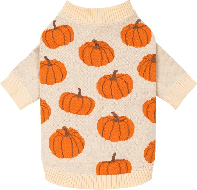 Fitwarm Pumpkin Dog Sweater, Thanksgiving Outfit for Small Dogs Boy Girl, Pet Outfit, Orange, Beige, XXL