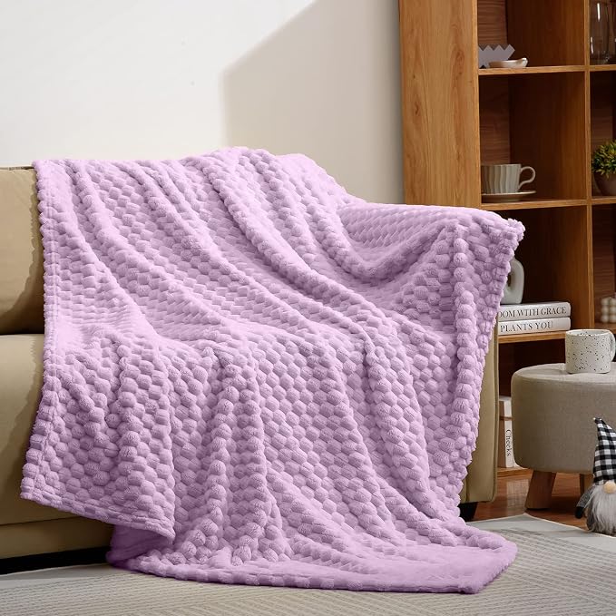 Excervent Hexagon Jacquard Throw Blanket for Bed, 50x70 Inches, Lilac | Decorative Fuzzy Flannel Fleece Throw Blanket for Sofa Bed Couch, Super Soft Cozy, Suitable for All Seasons