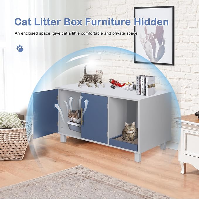 Pet Republic Cat Litter Box Enclosure Hidden Litter Box Furniture Wooden Cat Washroom Cat House Table Nightstand with Scratch Pad