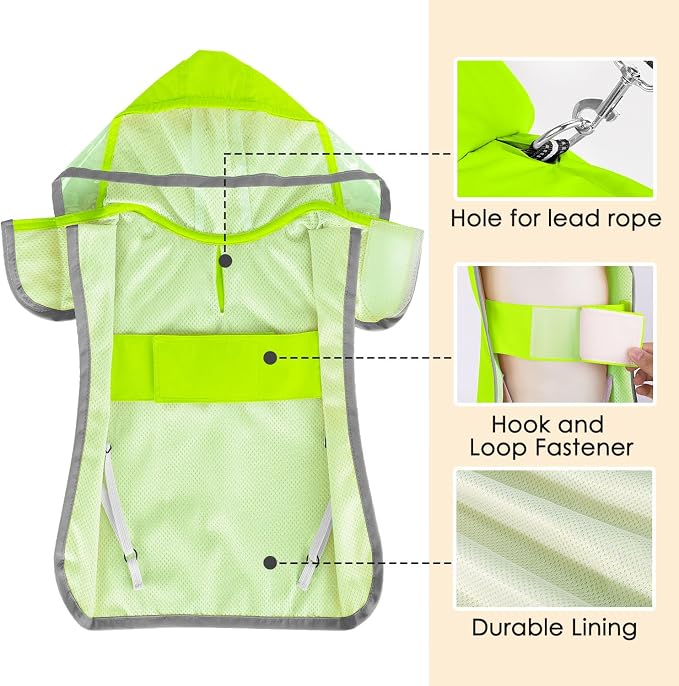 Lukovee Dog Raincoat, Waterproof Rain Jacket, Clear Hood & Reflective Rim | Easy On Off Adjustable Straps, Leash Hole, Soft Mesh Lining, Storage Pocket, Poncho for Small Medium Large Dogs (Green, L)