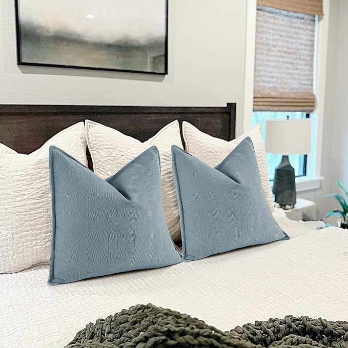 Throw Blue Pillow Covers 18x18 Set of 2 Chenille Pillow Covers with Elegant Design Soft and Luxurious Decorative Throw Pillows for Couch, Bed, and Home Decor, Light Blue