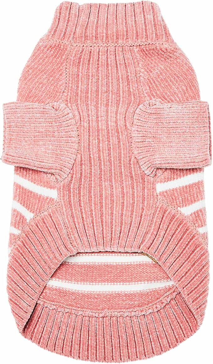 Blueberry Pet Cozy Soft Chenille Classy Striped Dog Sweater in Dusty Rose, Back Length 14", Pink Clothes for Dogs