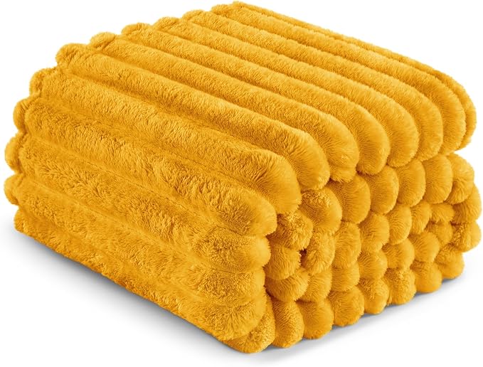 Exclusivo Mezcla Striped Fleece Throw Blanket for Couch, Sofa, Bed, 50"x60" | Soft Breathable Cozy Bed Blankets, Lightweight Plush Fluffy Fuzzy Jacquard Decorative Blankets