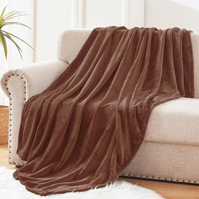 Exclusivo Mezcla Soft Fleece Throw Blanket for Couch, Brown | 50x60 Inches, Double-Sided Brushed Flannel, Lightweight Plush Cozy Blanket for Home Decor, All Season, Machine Washable