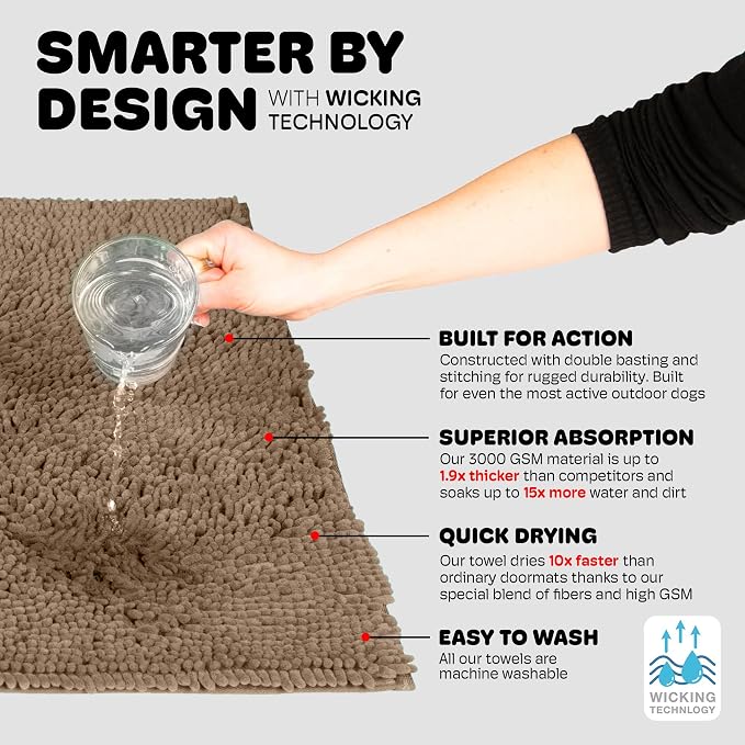 Dog Gone Smart Dirty Dog Doormat - Super Absorbent Polyamide Rug Pulls in Moisture & Dirt - Fast Drying for Clean Floors, Non-Slip, Machine Washable Mat for Muddy Paws - Latte, 35 x 26 Inches