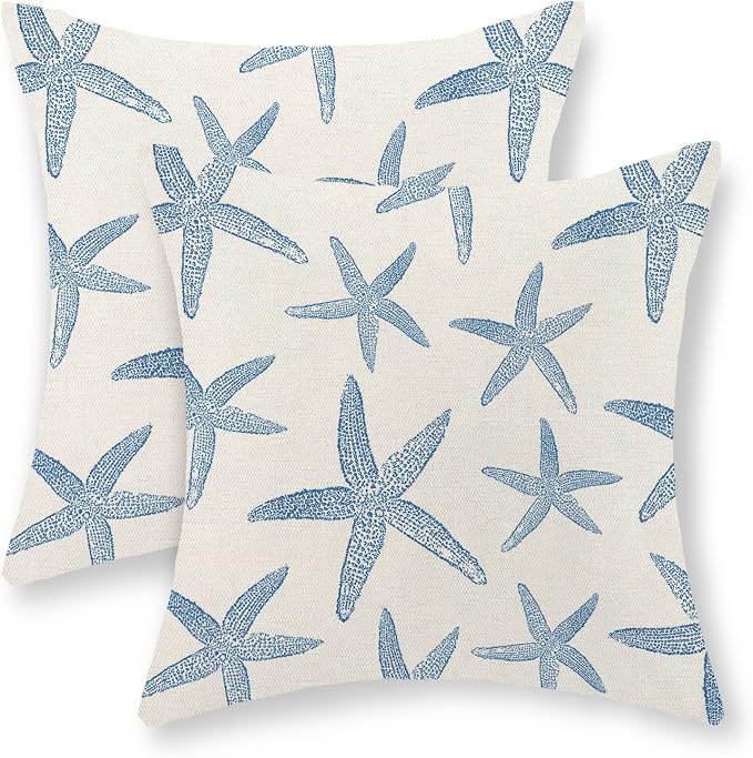 Navy Blue Starfish Pillow Covers 16x16 Set of 2 Coastal Throw Pillows Spring Summer Nautical Ocean Theme Beach Decorative Pillow Cases Farmhouse Outdoor Decor Cushion Case for Home Bedroom