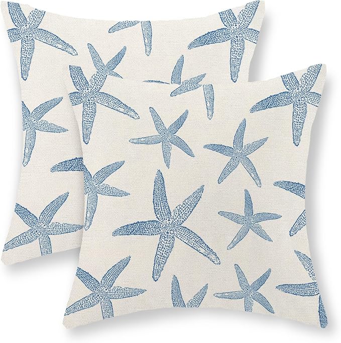 Navy Blue Starfish Pillow Covers 20x20 Set of 2 Coastal Throw Pillows Spring Summer Nautical Ocean Theme Beach Decorative Pillow Cases Farmhouse Outdoor Decor Cushion Case for Home Bedroom