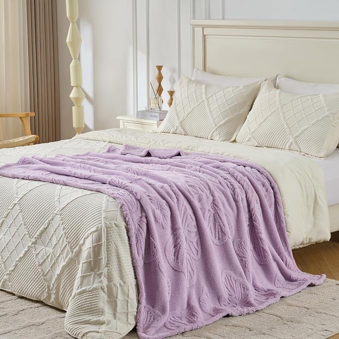 Lavender Butterfly Plush Throw Blanket 50 x 60 Inch, Soft Fuzzy Fleece, Cozy Decorative Blanket for Couch, Sofa, Bed and Bedroom