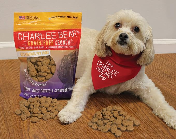 Charlee Bear Crunch Grain Free Dog Treats,Turkey,Sweet Potato and Cranberry,8 Ounce Resealable Bag,Low Calorie Training Treats for Dogs,Limited Ingredient, Crunchy Dog Snacks, Made in USA (Pack of 2)