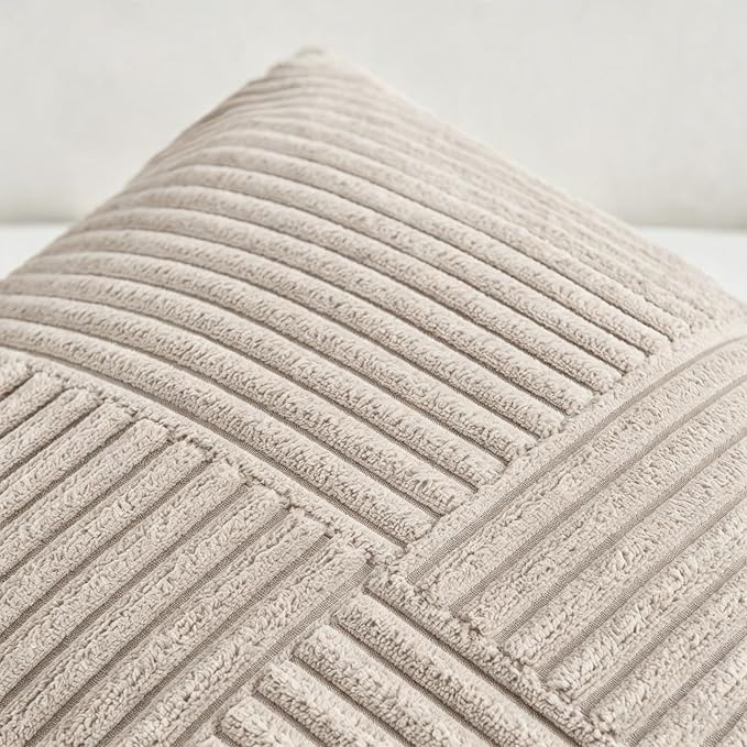 Fancy Homi Set of 1 Neutral Taupe Boho Long Lumbar Body Decorative Throw Pillow Cover 14x36 Inch for Bed Couch Bedroom Bench, Soft Patchwork Corduroy Textured Pillow Case, Farmhouse Room Decor