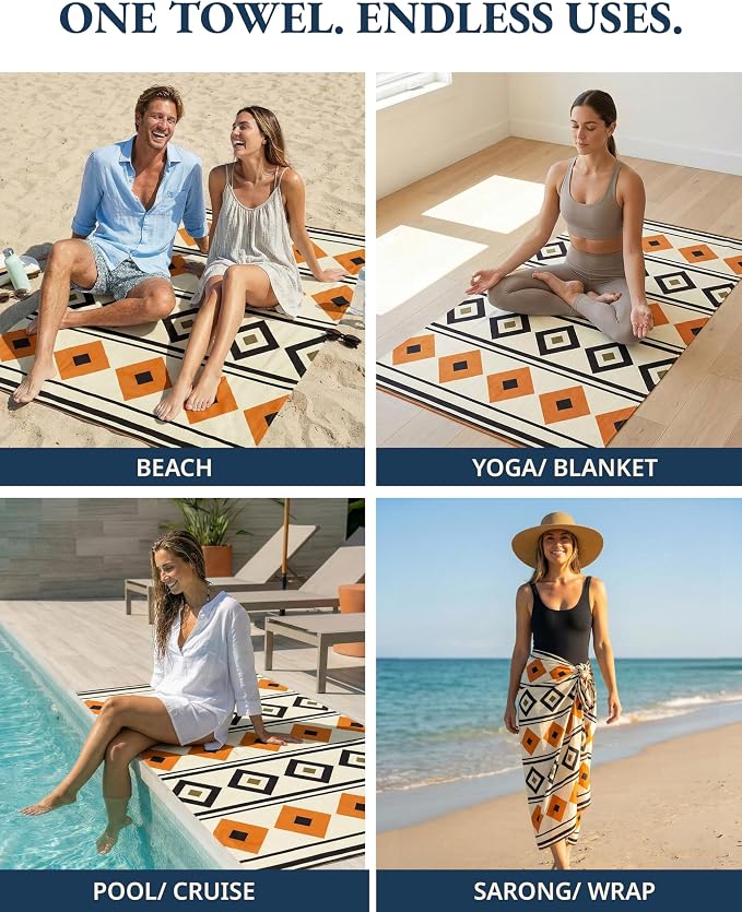 LANE LINEN Pool Towels, Turkish Beach Towels Oversized Set of 6, Pre-Washed, No Shrink, Quick Dry Travel Towel, Beach Towel for Women, Absorbent & Sand Free Towel, 39"x71" - Sunset Tropics