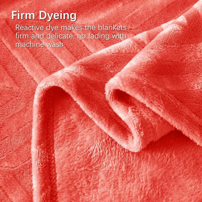 Whale Flotilla Flannel Fleece Fall Bed Blanket Twin Size, Coral | Lightweight Breathable Soft Bedspread, Plush Fluffy Coverlet Chevron Design Decorative Blanket for Home Life, 60x80 Inch