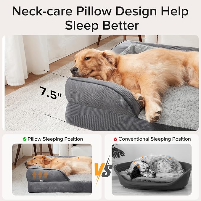 Jumbo Orthopedic Dog Bed for Extra Large Dogs, Waterproof, Egg-Crate Foam Dog Couch Bed with Washable Removable Cover, Waterproof Lining and Nonskid Bottom
