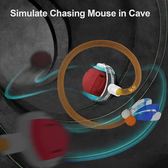 Interactive Cat Toy, Motion-Activated Ball in Enrichment Tunnel | USB-C Rechargeable Rolling Ball with Touch Reactivation, Fast/Slow Modes, And Prey-Like Movement for Indoor Cats and Kittens.