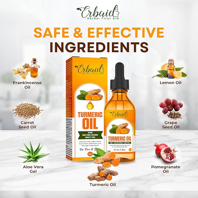 Turmeric Oil – Dark Spot Facial Serum for Face & Body – Natural Skin Brightening Serum & Hyperpigmentation Treatment – Turmeric Glow Serum Cleanses, Fights Acne, Evens Tone, Scars – for All Skin Types